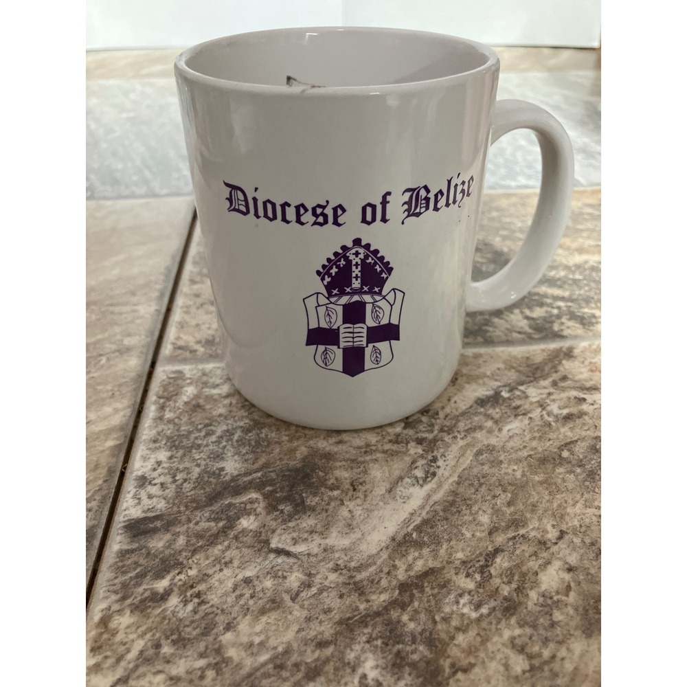 Diocese of Belize Religious Crest Ceramic Coffee Mug White Purple Linyi China